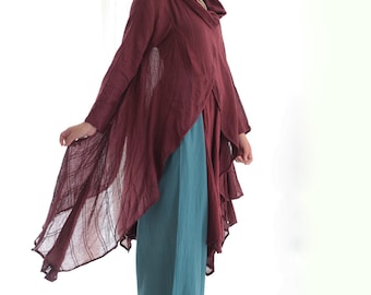 Cotton Tunic Blouse: Long Sleeve Asymmetric Boho Top