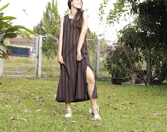 Kurta dress/tunic Round neck full hand embroidery [D 017] boho styles Brown color