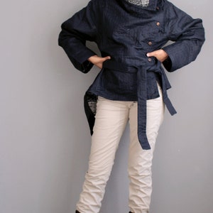 Winter Short Jacket with buttons two layer linen lining with cotton floral printed 415 one sizeM/L image 7