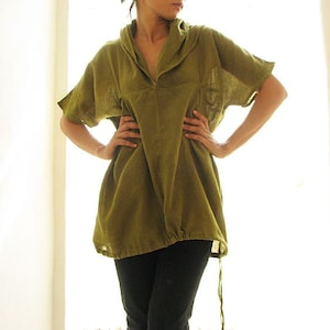 Hoodie blouse/tunic linen/cotton ....  available in 3 sizes [ B 1422]