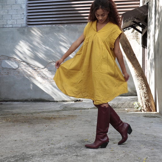 Cozy Mini Dress Knee Length/tunic Linen/cotton Blend 1437 - Etsy