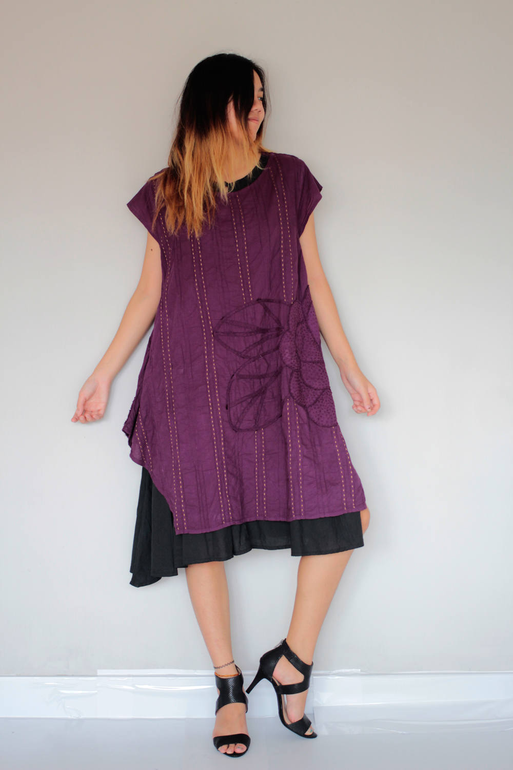 purple and black combination dress