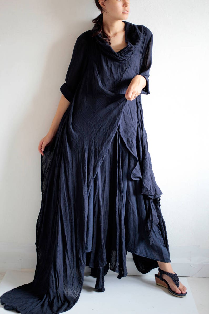 Elegant long Dress... thin 100% cotton / long sleeve / blouse /Boho/1133 One size image 1