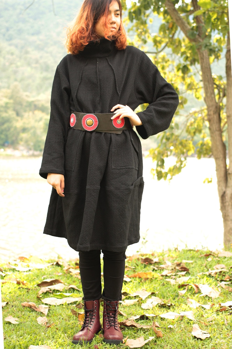 Long sleeve Tulip dress turtle neck...textured 2 layers thick cotton Black...one size fit most 1403 image 4