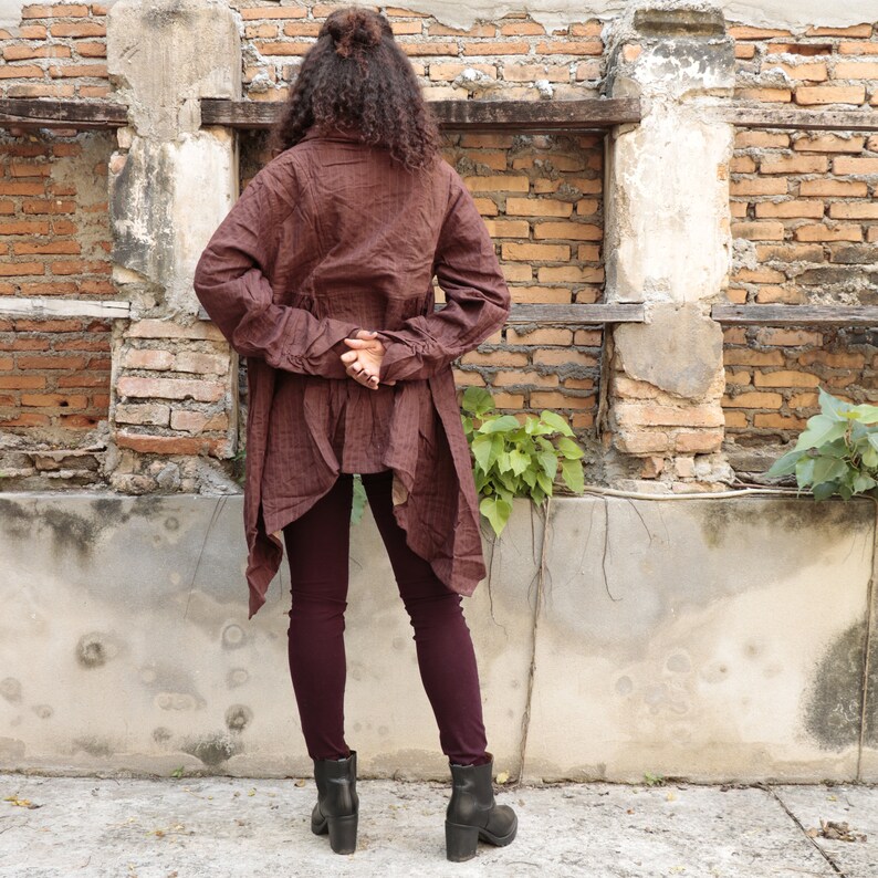 Linen lining cotton long blouse 426 Linen size M Dark red. image 6