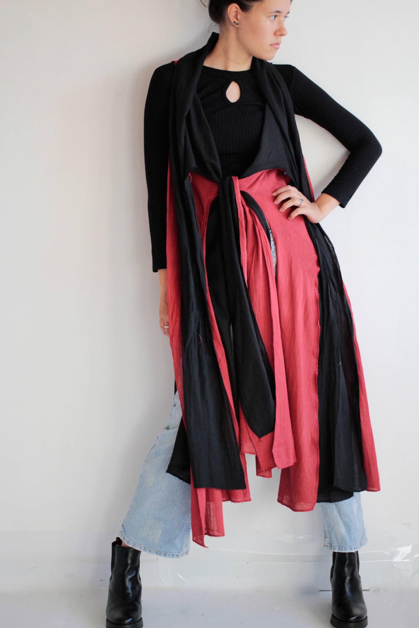 Jacket/long Vest/cardigan/long Jacket/sleeve Less Jacket M Etsy