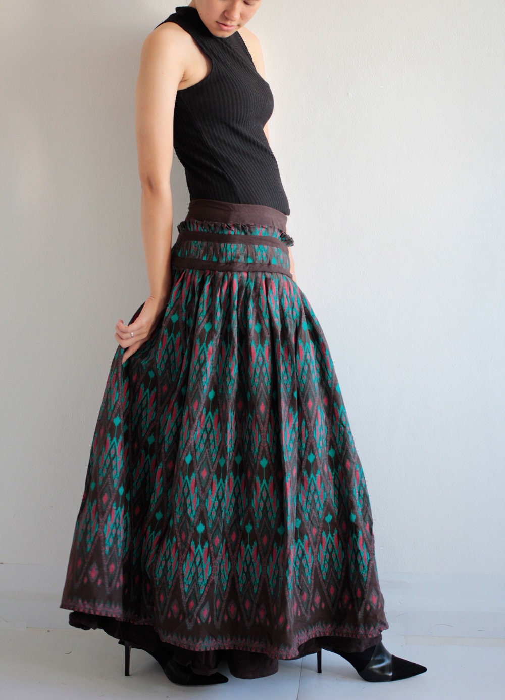 Maxi skirt 2 layers full length hippie/chic/boho/......cotton | Etsy