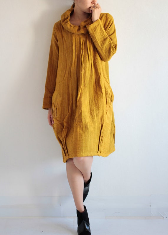 chinese dress ladies Yumi Navy Fox Long Sleeve Layered Tunic Dress With Front Pocket