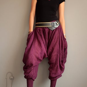 Pants..Harem Pants 428 long pants.Linen/cotton One size fit M-L size Boho/chic/funky/drawstring/black/cotton/Red/green/brown image 1