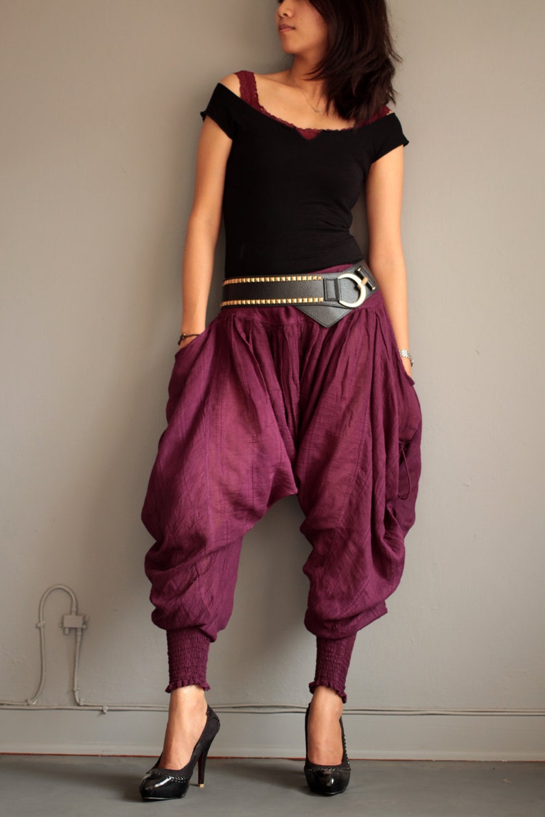 Pants..Harem Pants 428 long pants.Linen/cotton One size fit M-L size Boho/chic/funky/drawstring/black/cotton/Red/green/brown image 1