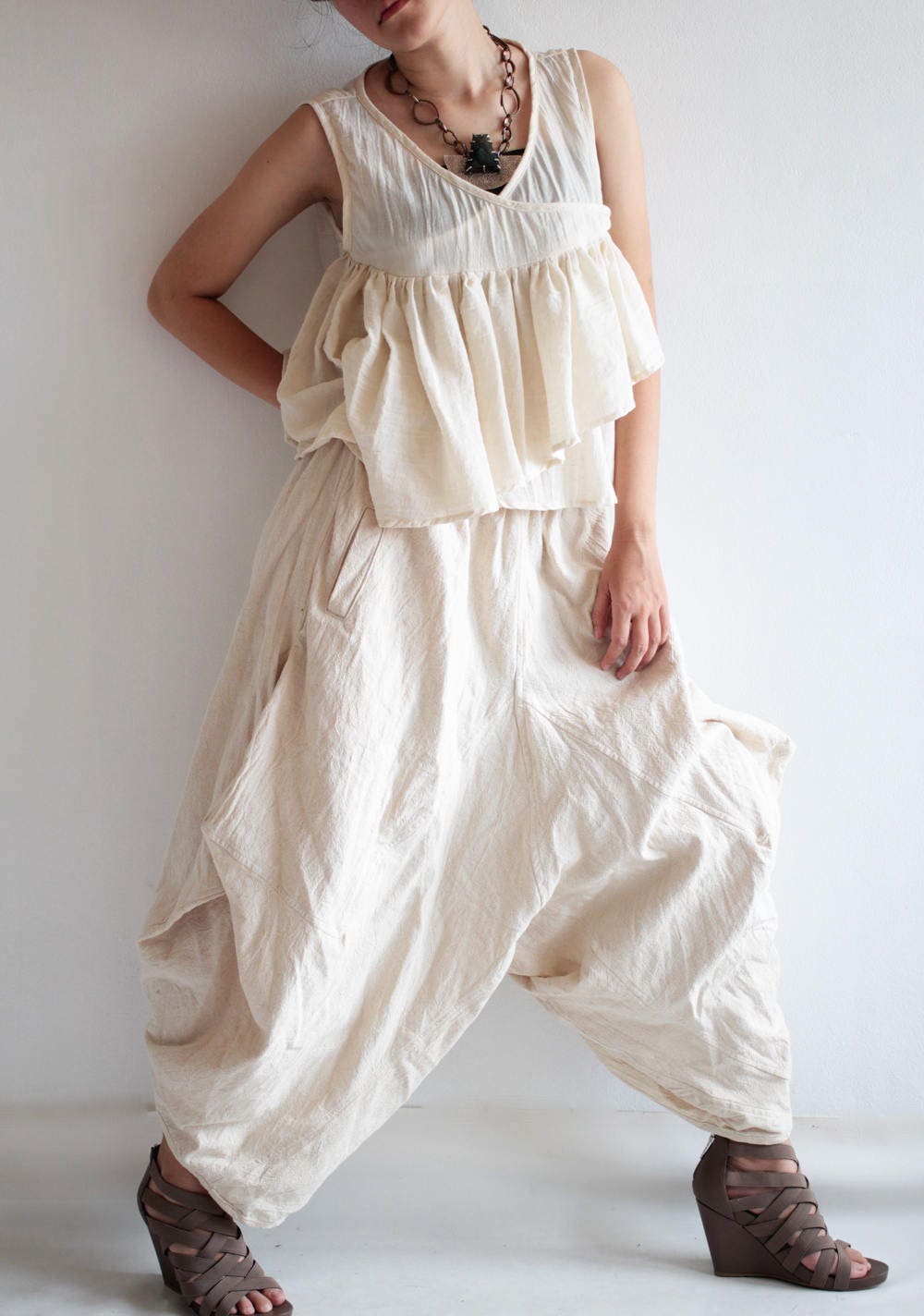 低価格の Harem White Pants Etsy - その他