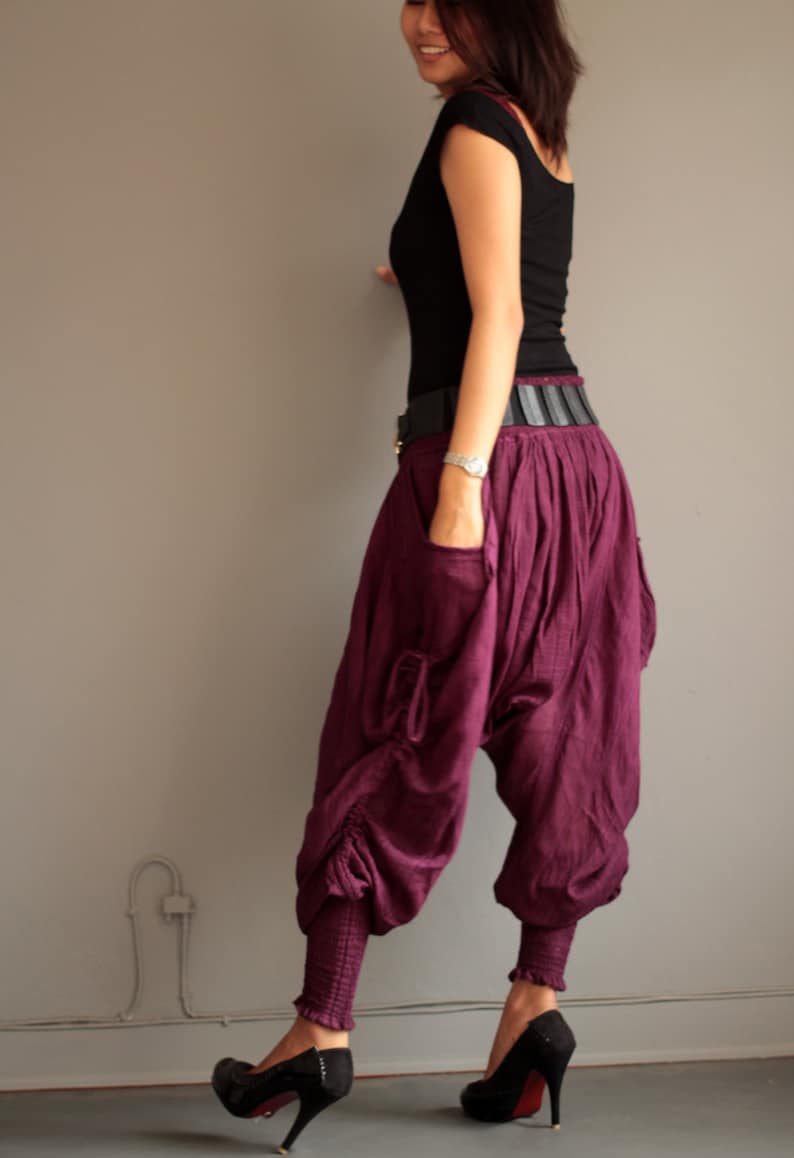 Pants..Harem Pants 428 long pants.Linen/cotton One size fit M-L size Boho/chic/funky/drawstring/black/cotton/Red/green/brown image 2