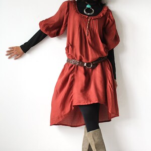 Semi long sleeves dress 361D...Rose Red mixed silk in 4 sizes361 image 4