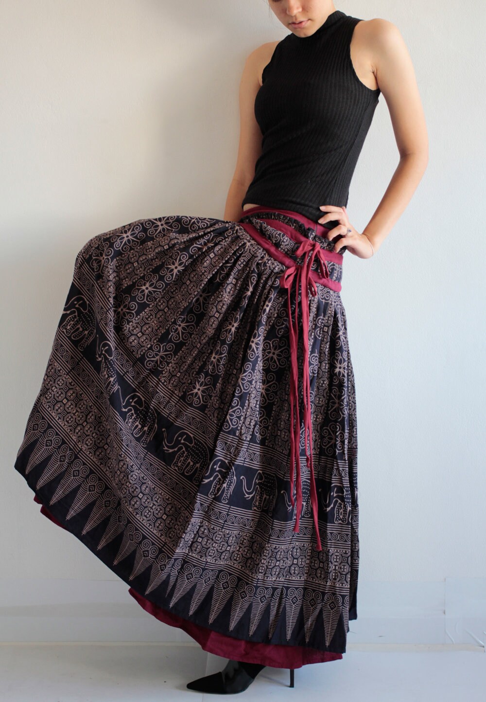 Maxi Skirt 2 Layers Full Length Hippie/chic/boho/......cotton - Etsy