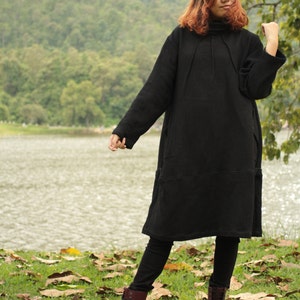 Long sleeve Tulip dress turtle neck...textured 2 layers thick cotton Black...one size fit most 1403 image 3