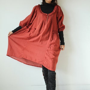 Semi long sleeves dress 361D...Rose Red mixed silk in 4 sizes361 image 1