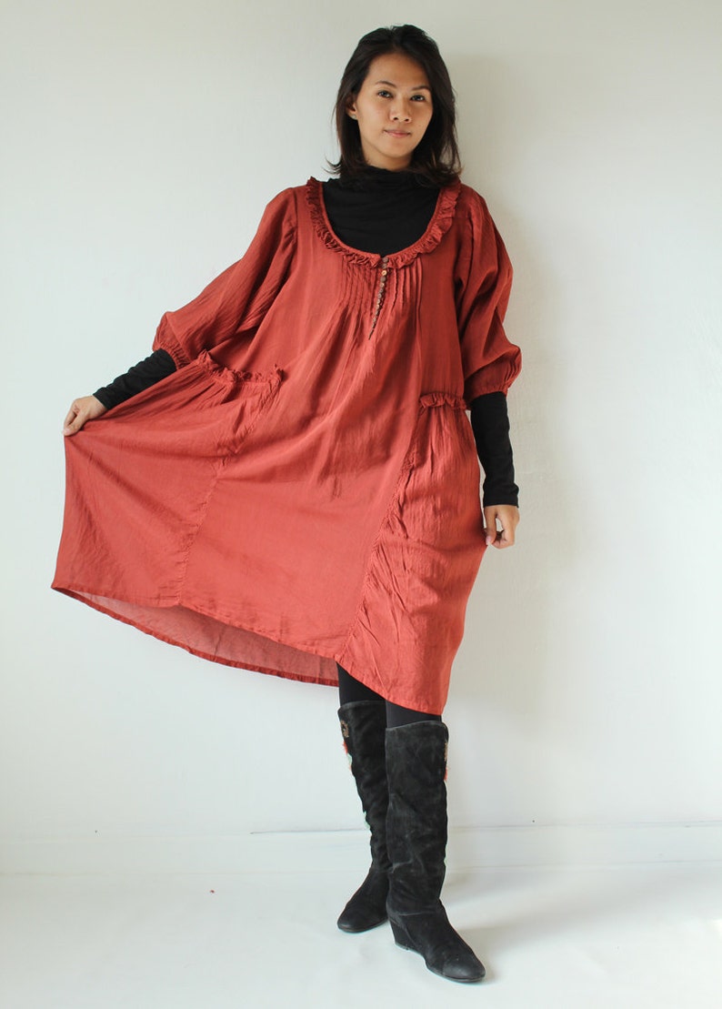 Semi long sleeves dress 361D...Rose Red mixed silk in 4 sizes361 image 1