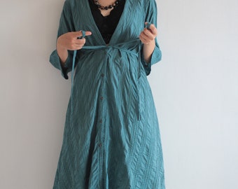 Cotton Tunic Dress: Hand Embroidered Button-Front Jacket (S-M)