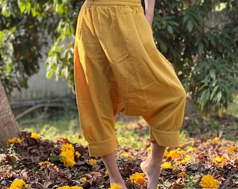 Calças Harem Aladdin de Algodão: Calças Hippie Yoga com Cintura Elástica