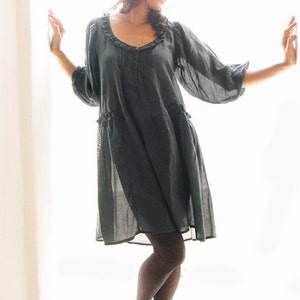 Semi long sleeves mini dress /Tunic blouse  (361D)..mixed silk pleated dress...All color/ in 4 sizes