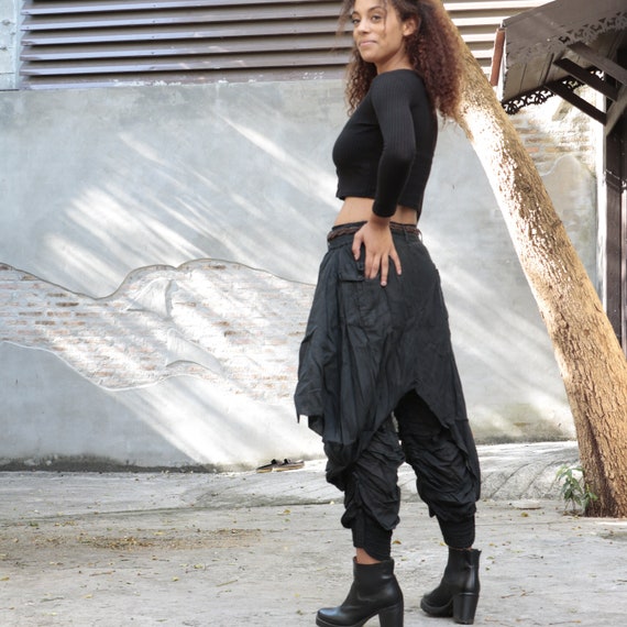 パンツ 00s Obelisk archive Belted Banana pants Pants/hippie Funky Skirt Over Pantsblack Mix Silk( GP-355