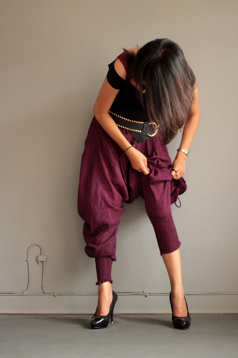 Pants..Harem Pants 428 long pants.Linen/cotton One size fit M-L size Boho/chic/funky/drawstring/black/cotton/Red/green/brown image 4