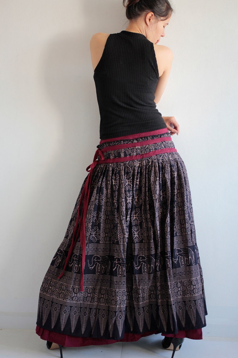 Maxi skirt 2 layers full length hippie/chic/boho/......cotton | Etsy