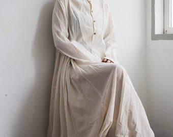 Vestido Boho de Algodão: Manga Longa, Costura Exclusiva, Tamanho Único