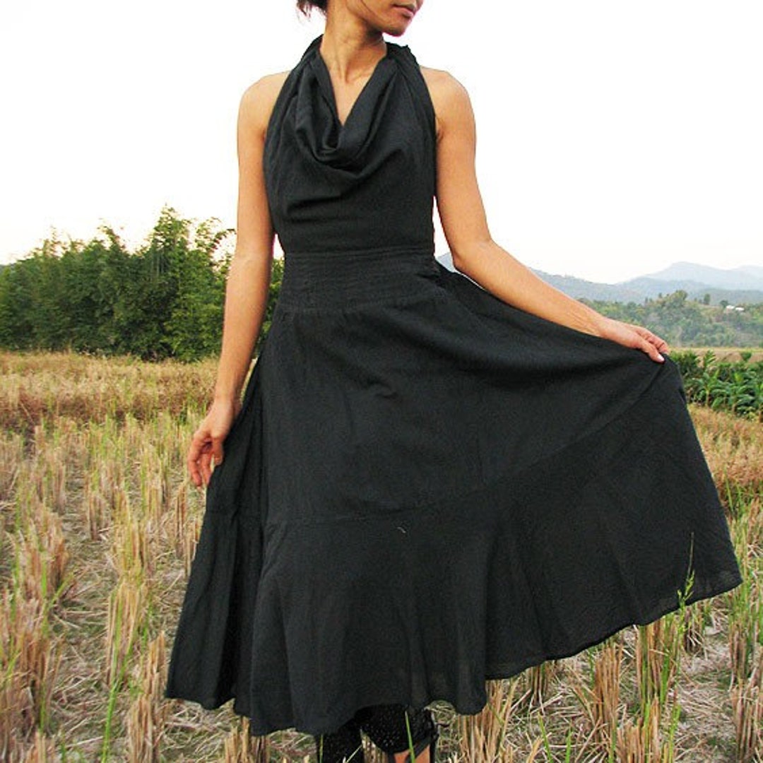 LONG COWL NECK BLACK MAXI