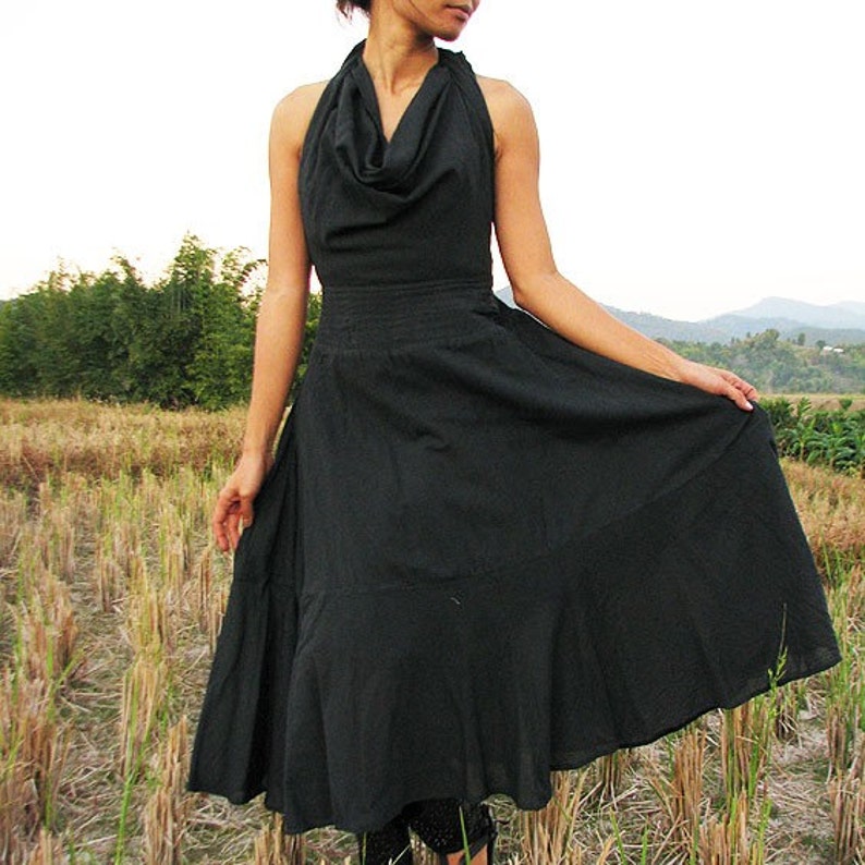 Cowl neck Maxi dress...Black...cotton/Mix silk 1 dress 10 ways to wear, M,L and XL 