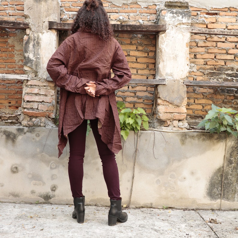 Linen lining cotton long blouse 426 Linen size M Dark red. image 7