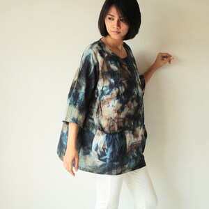 Natural dye and hand painted blouse Round neck in only one size image 5