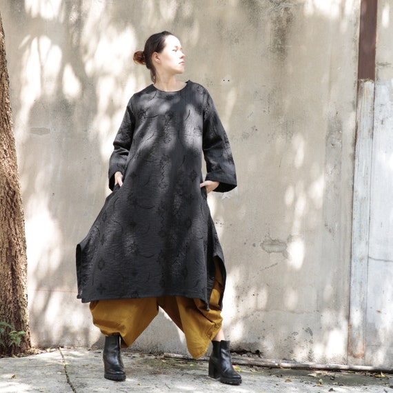 Hiver automne sami robe longue broderie florale linen ligne