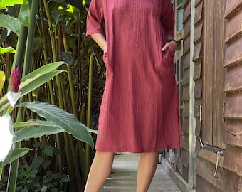 Cotton Lilly Dress: Sajiko Embroidery, Side Slit, Casual