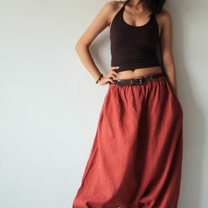 Pants..Hippie long pants1410 Earth Red/ M,L,X/harem/elastic/funky/cotton/brown/black/ivory/indigo/red/hippie pant/capri/mustard