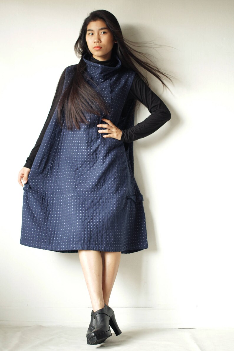 Dress/Turtle neck dress patterned fabric knee length D1403 image 5