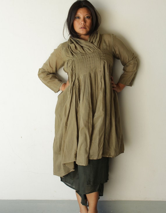 Elegant Dress/ Tunic Olive Green (no.17) Mix Silk (One Size Fits Most)