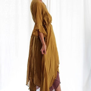 Long dress mustard mixed silk size M 1182 image 5