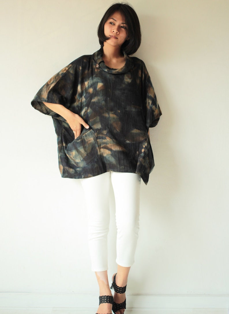 Natural dye roll neck blouse in only one size