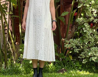 Minimalist 100% Cotton Midi Dress, Sleeveless Loose Fit Summer Dress,Handmade Boho Clothing onesize