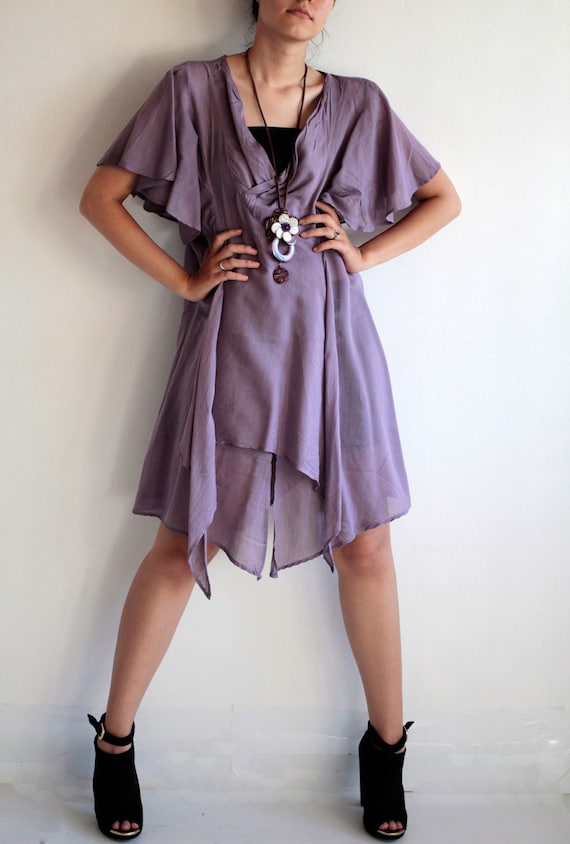 Asymmetric Mix Silk Dress: Cowl Neck Layered Knee Length