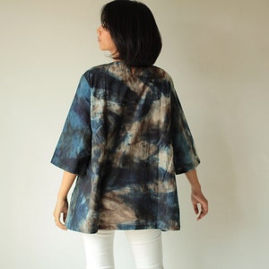 Natural dye and hand painted blouse Round neck in only one size image 3