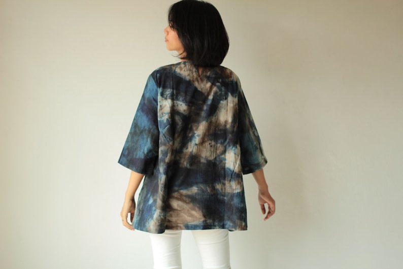 Natural dye and hand painted blouse Round neck in only one size image 3