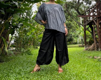 Hand-Dyed Cotton Boho Blouse: Raw Edge, Oversized Fit