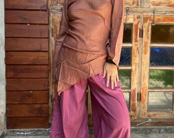 Handcrafted Asymmetric Linen Blouse – Boho Long Sleeve Top