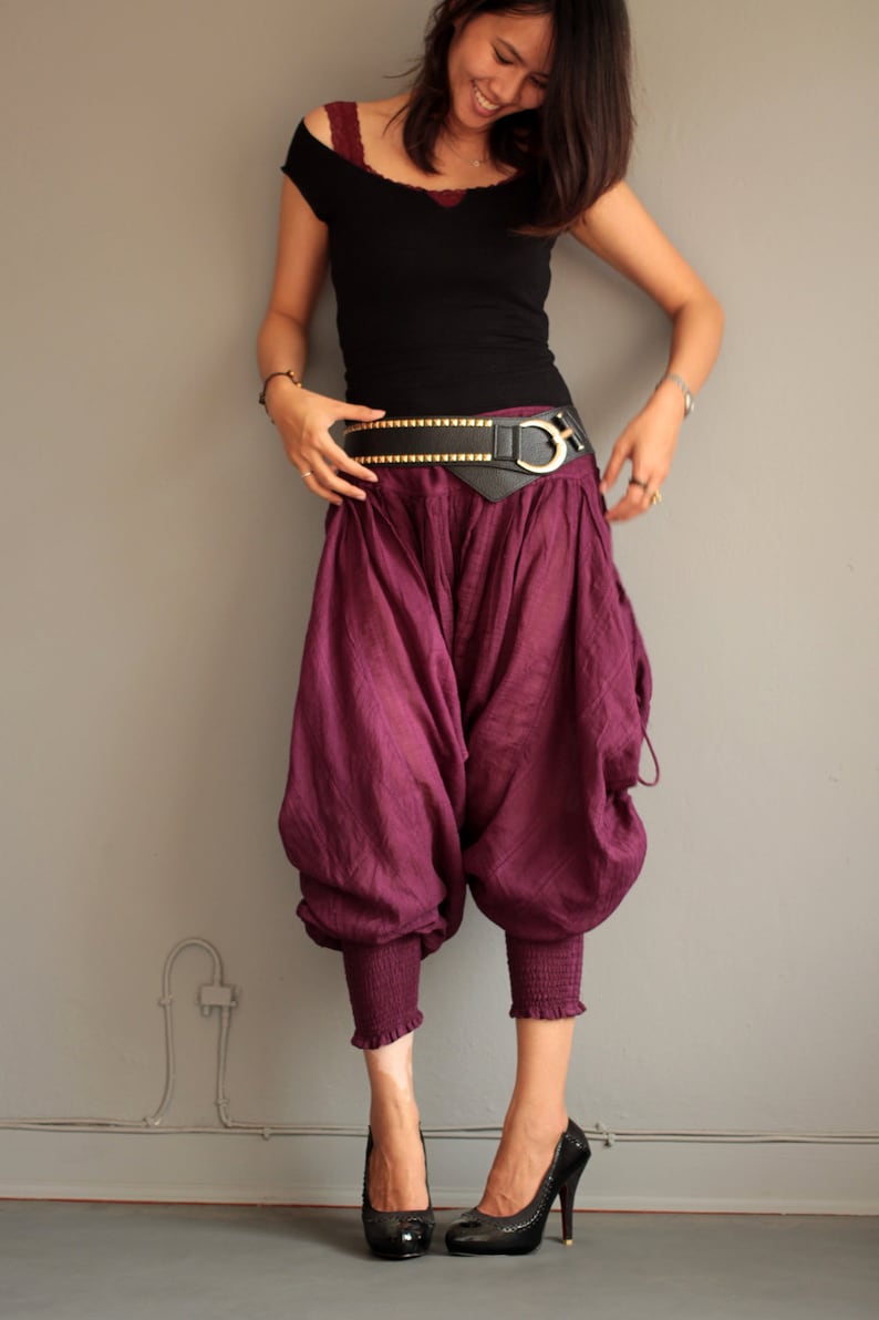 Pants..Harem Pants 428 long pants.Linen/cotton One size fit M-L size Boho/chic/funky/drawstring/black/cotton/Red/green/brown image 8