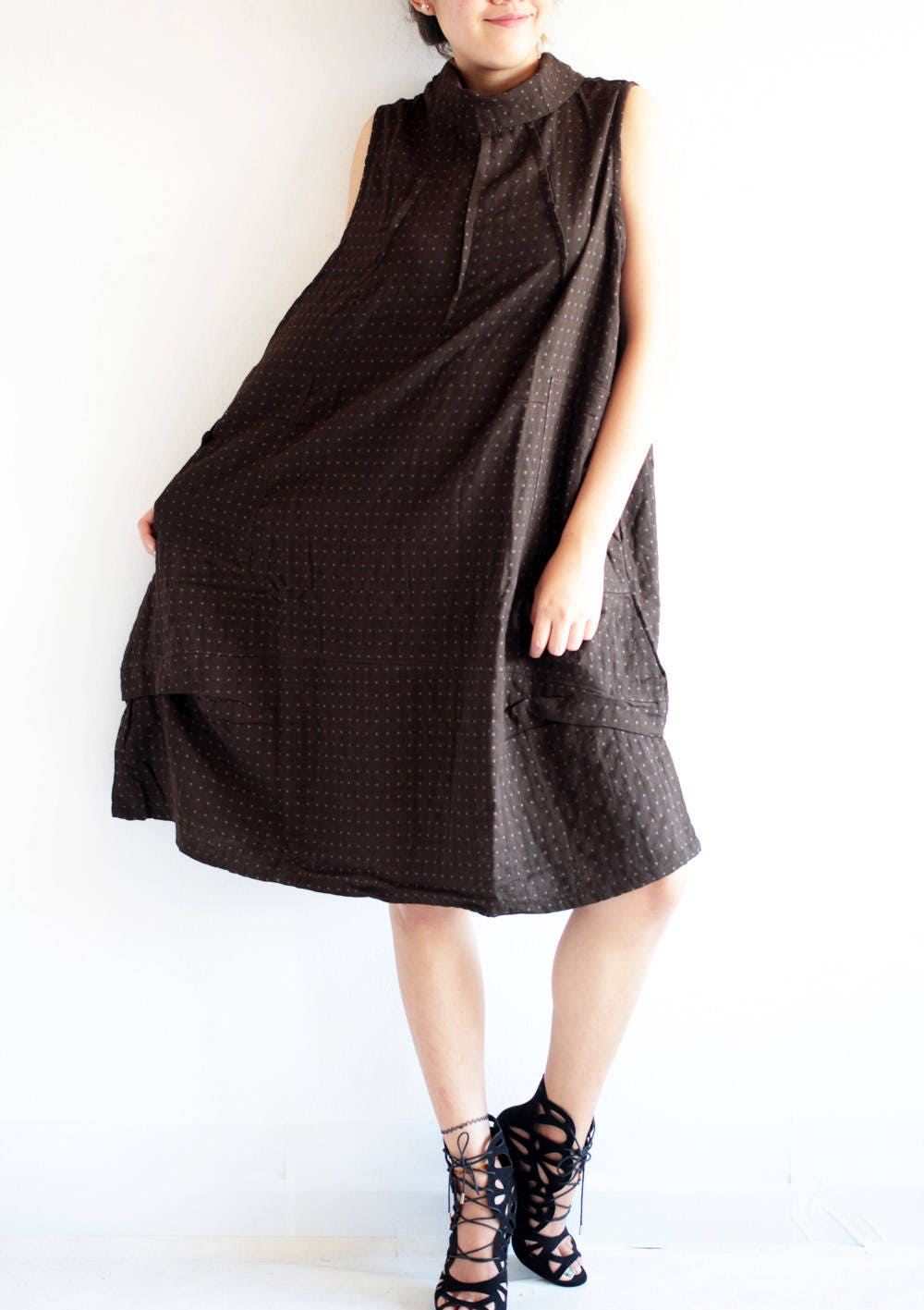 Turtle Neck Dress / Sleeveless Dress 1403 Dot printed | Etsy