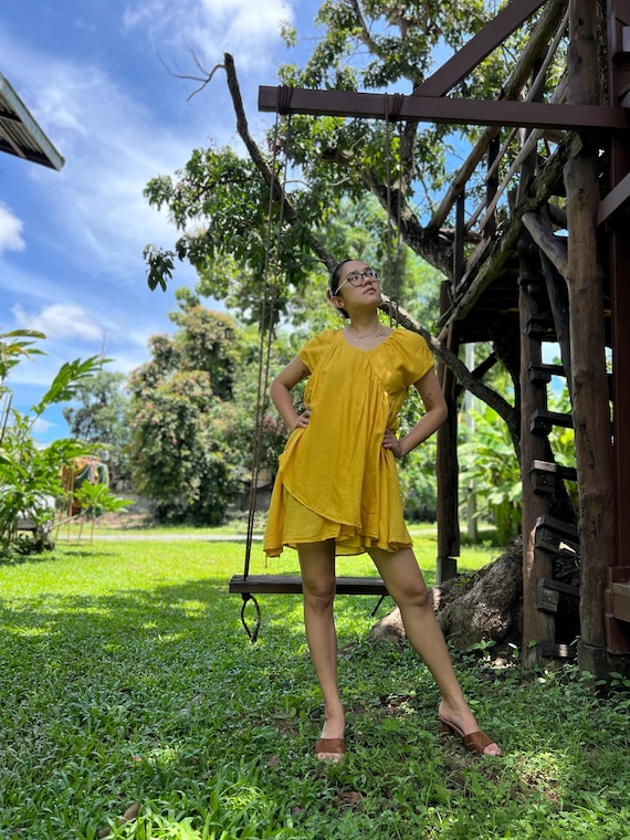 silk (one size fits S-L)Asymmetrical dress natural fabric