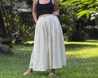 Cotton Boho Palazzo Pants: Wide Leg Skirt Trousers