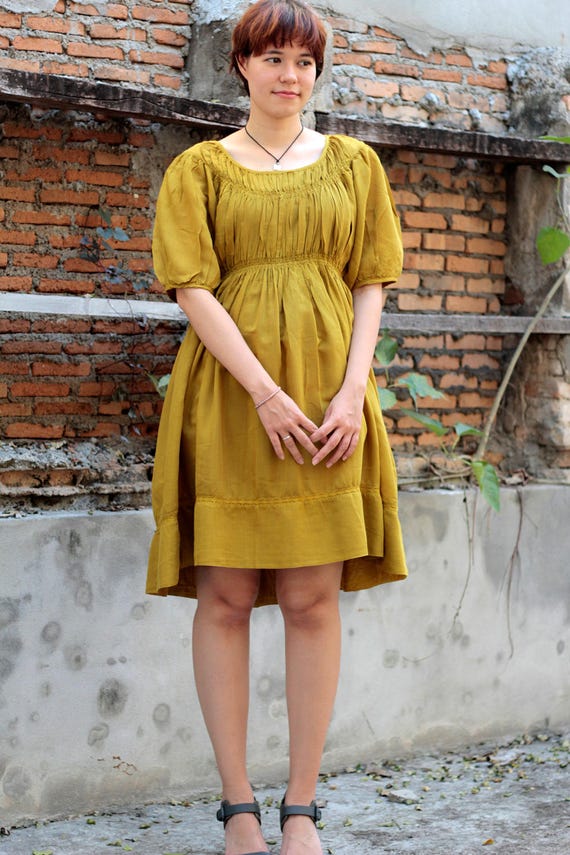 knee length mustard yellow dress Cindy Bandage Mini Dress